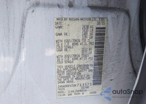 2016 Nissan Frontier Sv from USA, damaged, VIN 1N6AD0EV2GN713571